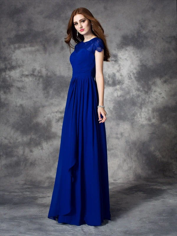 Modern Bateau Lace Sleeveless Long Chiffon Bridesmaid Dresses - Image 33