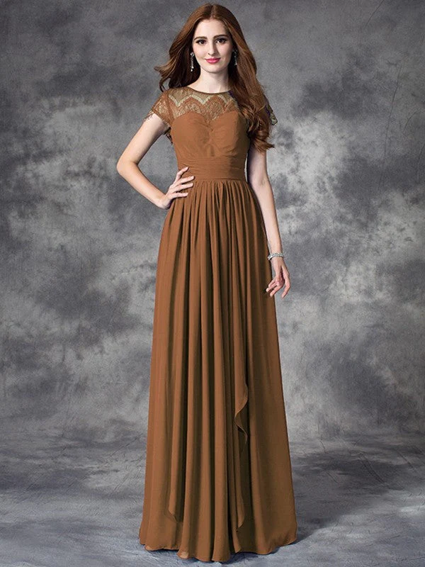 Modern Bateau Lace Sleeveless Long Chiffon Bridesmaid Dresses - Image 4