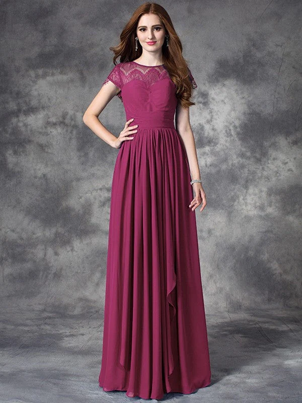 Modern Bateau Lace Sleeveless Long Chiffon Bridesmaid Dresses - Image 5
