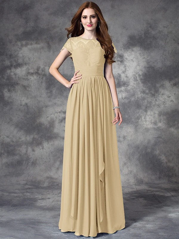 Modern Bateau Lace Sleeveless Long Chiffon Bridesmaid Dresses - Image 6
