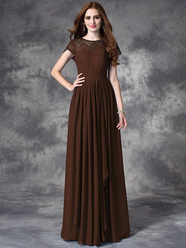 Modern Bateau Lace Sleeveless Long Chiffon Bridesmaid Dresses - Image 7
