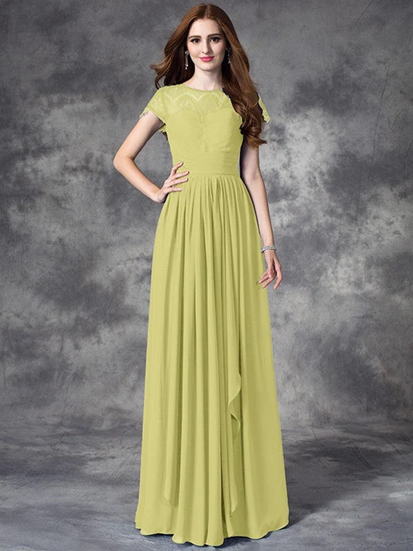 Modern Bateau Lace Sleeveless Long Chiffon Bridesmaid Dresses - Image 8