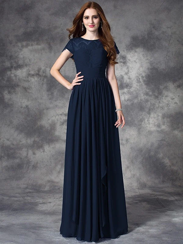 Modern Bateau Lace Sleeveless Long Chiffon Bridesmaid Dresses - Image 9