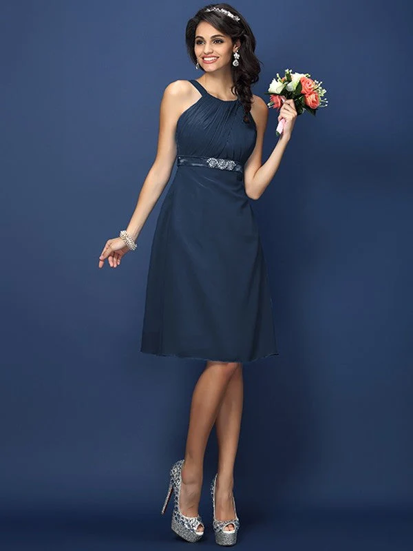 Modern Bateau Sash/Ribbon/Belt Sleeveless Short Chiffon Bridesmaid Dresses - Image 10