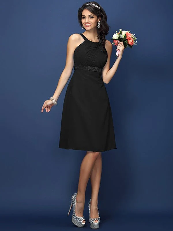 Modern Bateau Sash/Ribbon/Belt Sleeveless Short Chiffon Bridesmaid Dresses - Image 2