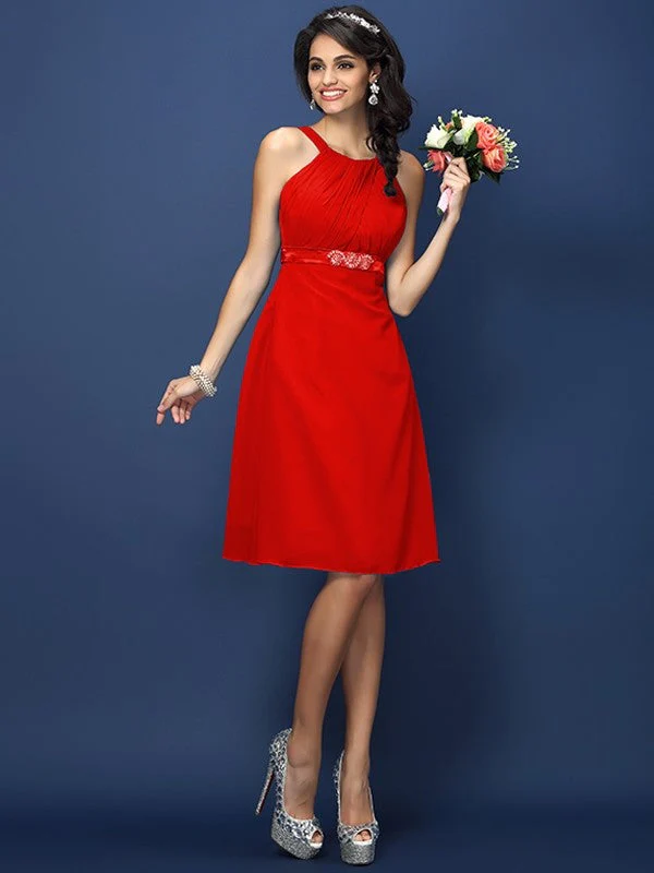 Modern Bateau Sash/Ribbon/Belt Sleeveless Short Chiffon Bridesmaid Dresses - Image 22