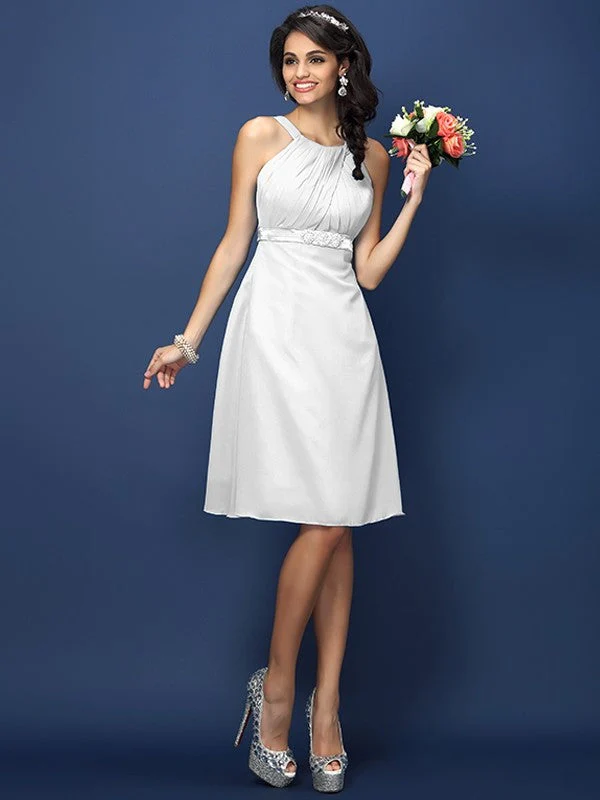 Modern Bateau Sash/Ribbon/Belt Sleeveless Short Chiffon Bridesmaid Dresses - Image 28