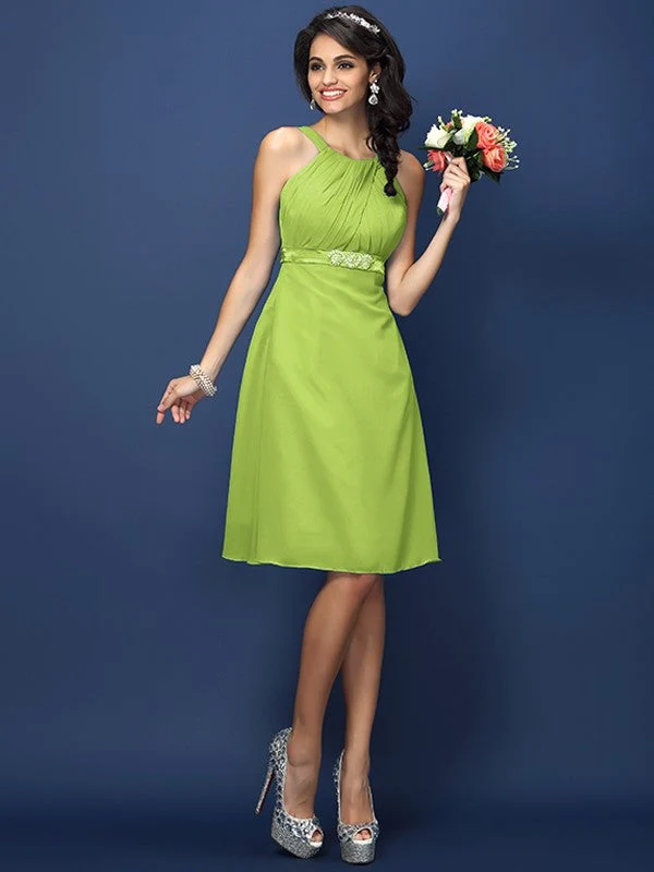 Modern Bateau Sash/Ribbon/Belt Sleeveless Short Chiffon Bridesmaid Dresses - Image 29