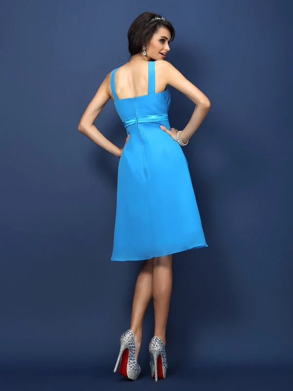 Modern Bateau Sash/Ribbon/Belt Sleeveless Short Chiffon Bridesmaid Dresses - Image 30
