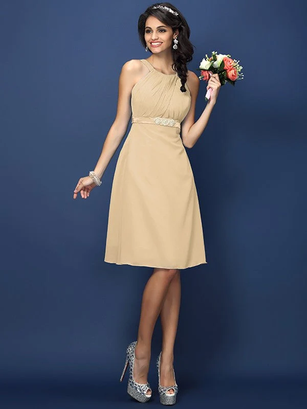 Modern Bateau Sash/Ribbon/Belt Sleeveless Short Chiffon Bridesmaid Dresses - Image 6
