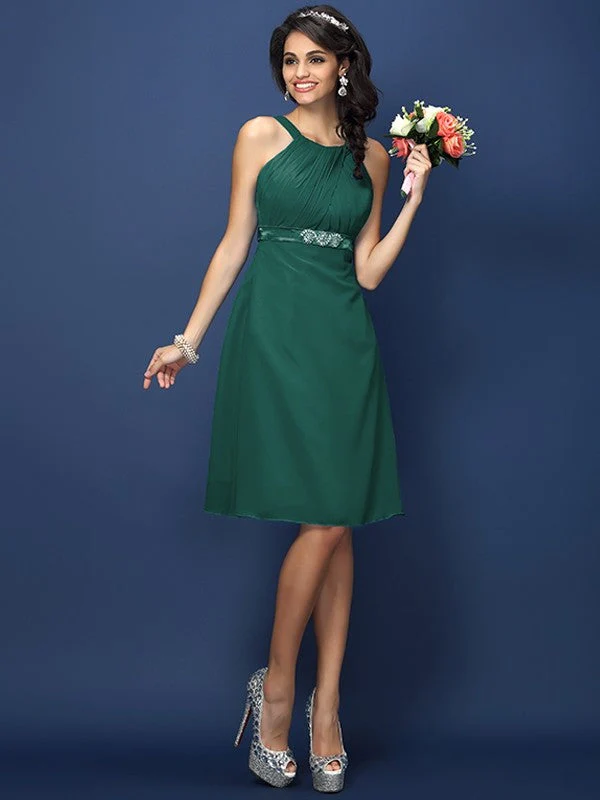 Modern Bateau Sash/Ribbon/Belt Sleeveless Short Chiffon Bridesmaid Dresses - Image 9