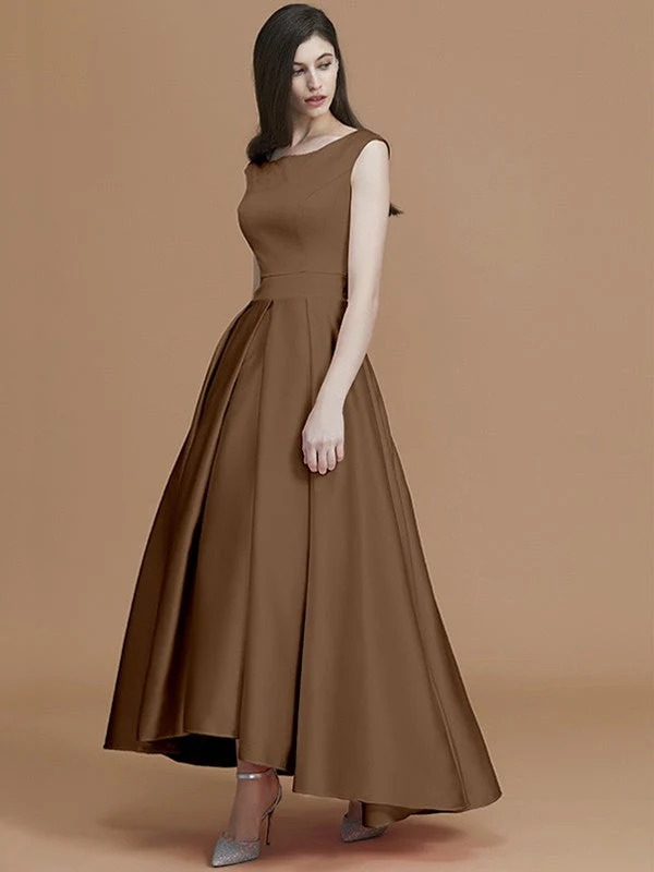 Modern Bateau Sleeveless Asymmetrical Ruffles Satin Bridesmaid Dresses - Image 10