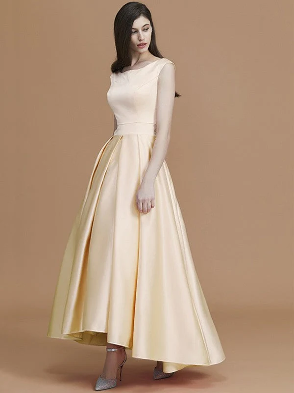 Modern Bateau Sleeveless Asymmetrical Ruffles Satin Bridesmaid Dresses - Image 12