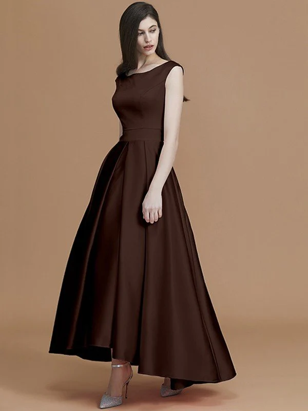 Modern Bateau Sleeveless Asymmetrical Ruffles Satin Bridesmaid Dresses - Image 13