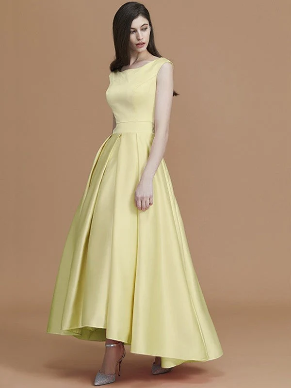 Modern Bateau Sleeveless Asymmetrical Ruffles Satin Bridesmaid Dresses - Image 14