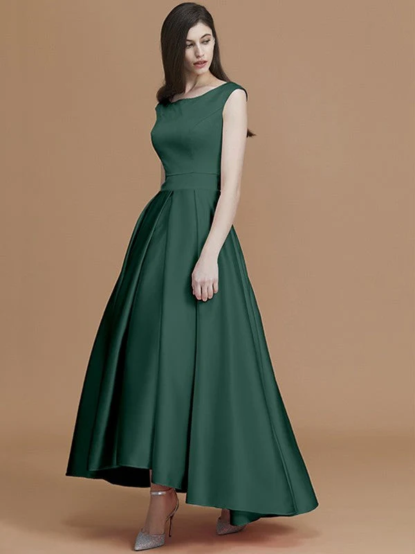 Modern Bateau Sleeveless Asymmetrical Ruffles Satin Bridesmaid Dresses - Image 15