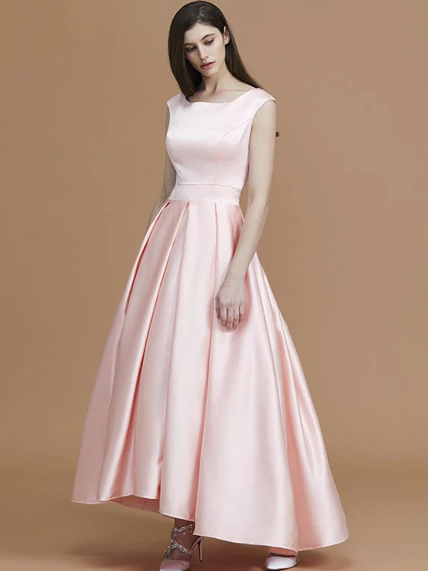 Modern Bateau Sleeveless Asymmetrical Ruffles Satin Bridesmaid Dresses - Image 2