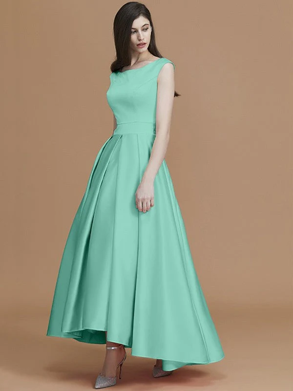 Modern Bateau Sleeveless Asymmetrical Ruffles Satin Bridesmaid Dresses - Image 21