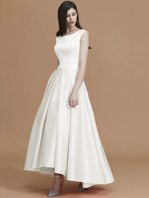 Modern Bateau Sleeveless Asymmetrical Ruffles Satin Bridesmaid Dresses - Image 22
