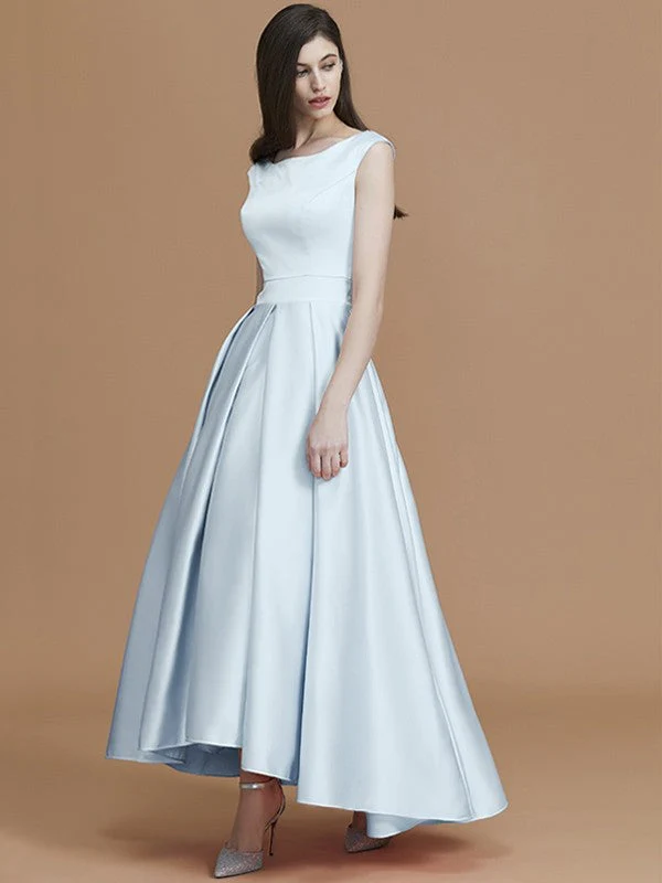Modern Bateau Sleeveless Asymmetrical Ruffles Satin Bridesmaid Dresses - Image 24