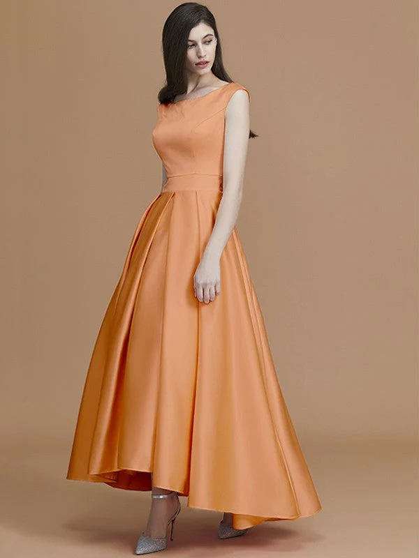 Modern Bateau Sleeveless Asymmetrical Ruffles Satin Bridesmaid Dresses - Image 26