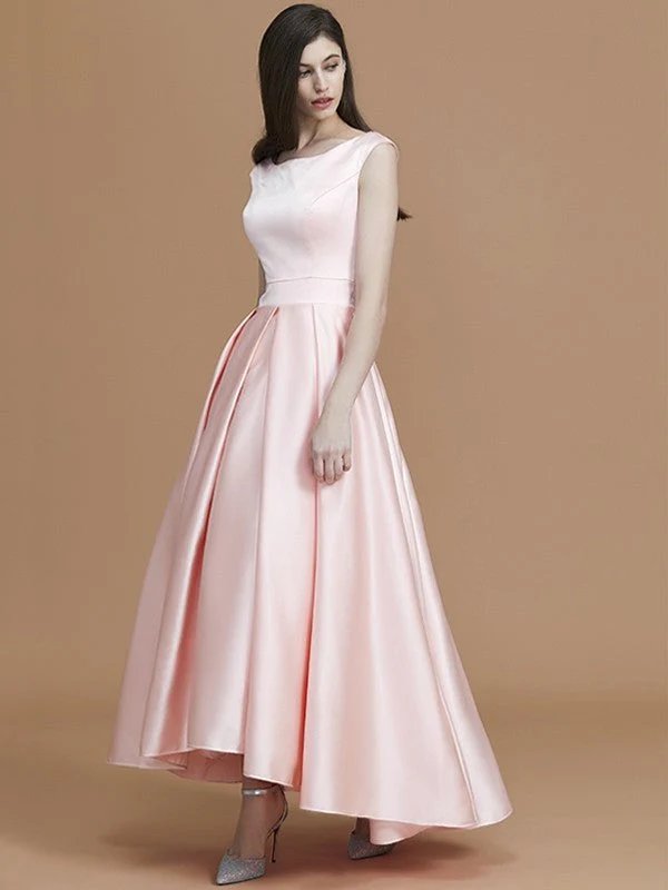 Modern Bateau Sleeveless Asymmetrical Ruffles Satin Bridesmaid Dresses - Image 27