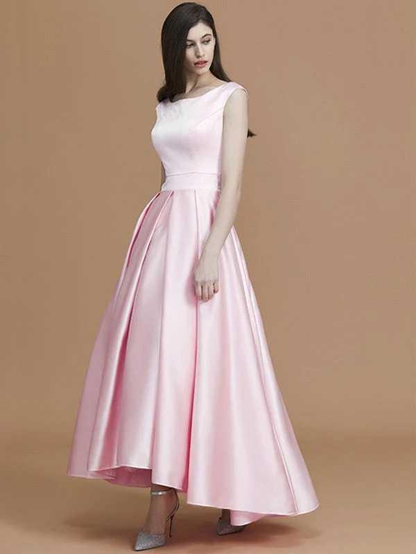 Modern Bateau Sleeveless Asymmetrical Ruffles Satin Bridesmaid Dresses - Image 28