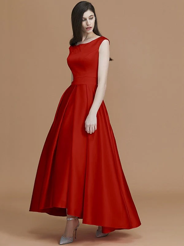 Modern Bateau Sleeveless Asymmetrical Ruffles Satin Bridesmaid Dresses - Image 29