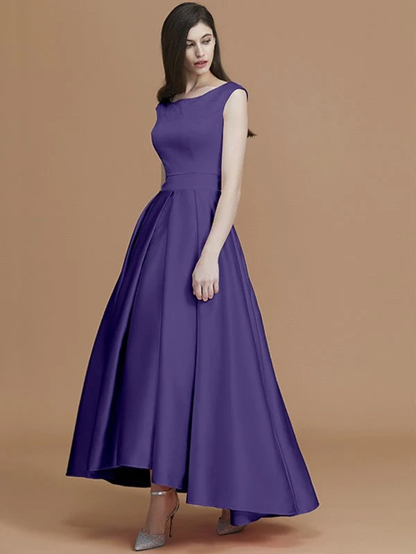 Modern Bateau Sleeveless Asymmetrical Ruffles Satin Bridesmaid Dresses - Image 30