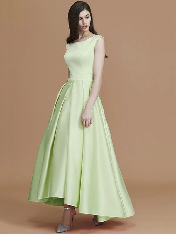 Modern Bateau Sleeveless Asymmetrical Ruffles Satin Bridesmaid Dresses - Image 32