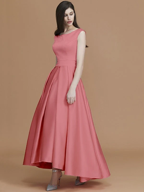 Modern Bateau Sleeveless Asymmetrical Ruffles Satin Bridesmaid Dresses - Image 34