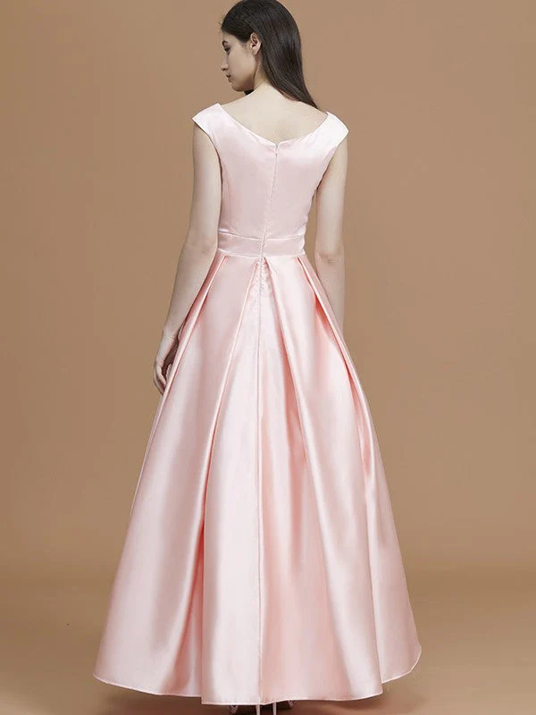 Modern Bateau Sleeveless Asymmetrical Ruffles Satin Bridesmaid Dresses - Image 36