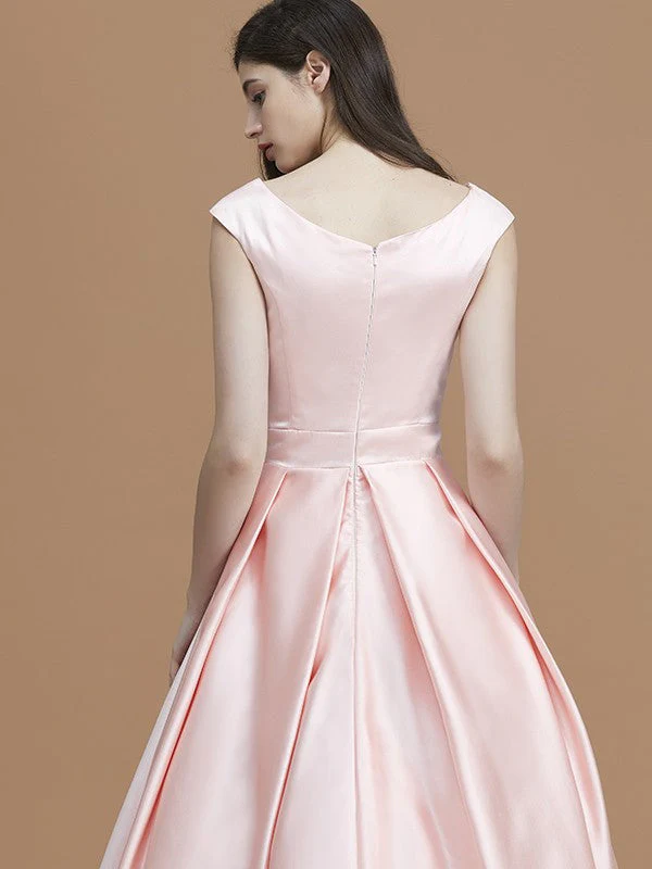 Modern Bateau Sleeveless Asymmetrical Ruffles Satin Bridesmaid Dresses - Image 7