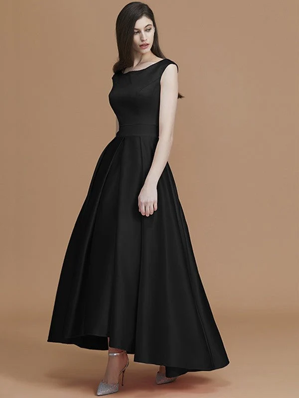 Modern Bateau Sleeveless Asymmetrical Ruffles Satin Bridesmaid Dresses - Image 8