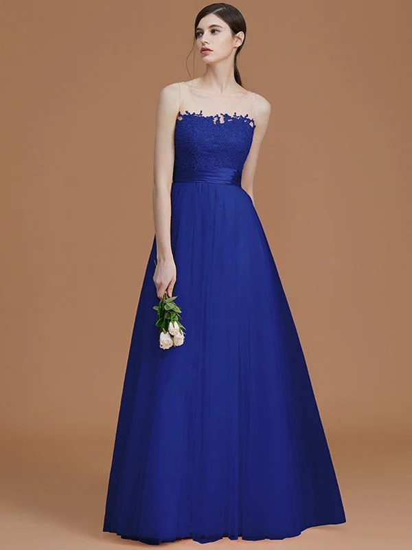 Modern Bateau Sleeveless Applique Tulle Bridesmaid Dresses - Image 31