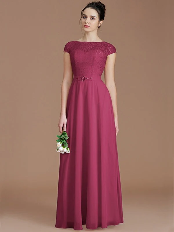 Modern Bateau Sleeveless Lace Chiffon Bridesmaid Dresses - Image 10