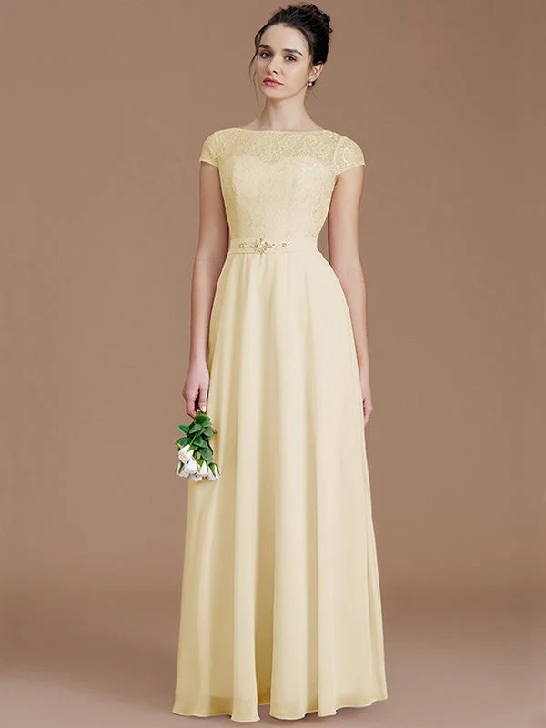 Modern Bateau Sleeveless Lace Chiffon Bridesmaid Dresses - Image 11