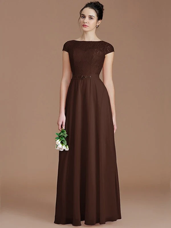 Modern Bateau Sleeveless Lace Chiffon Bridesmaid Dresses - Image 12