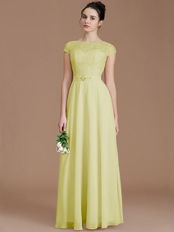 Modern Bateau Sleeveless Lace Chiffon Bridesmaid Dresses - Image 13