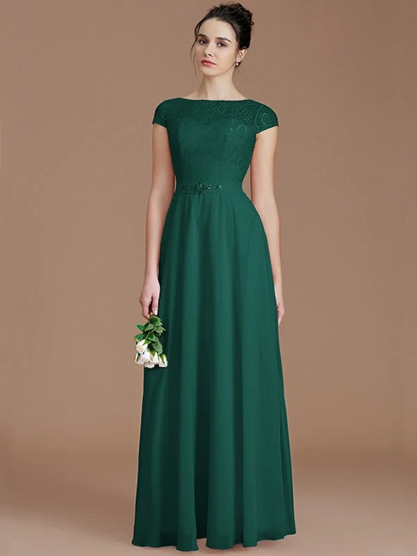 Modern Bateau Sleeveless Lace Chiffon Bridesmaid Dresses - Image 14