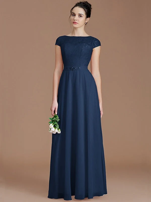 Modern Bateau Sleeveless Lace Chiffon Bridesmaid Dresses - Image 15