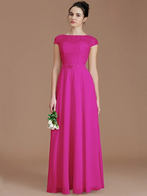Modern Bateau Sleeveless Lace Chiffon Bridesmaid Dresses - Image 16