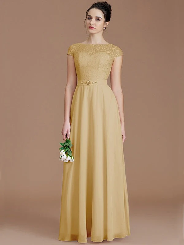 Modern Bateau Sleeveless Lace Chiffon Bridesmaid Dresses - Image 17
