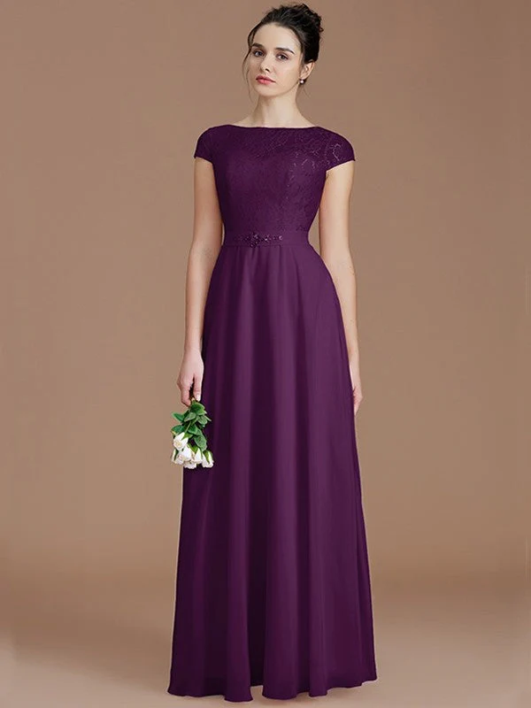 Modern Bateau Sleeveless Lace Chiffon Bridesmaid Dresses - Image 18