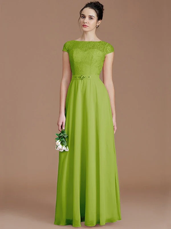 Modern Bateau Sleeveless Lace Chiffon Bridesmaid Dresses - Image 19