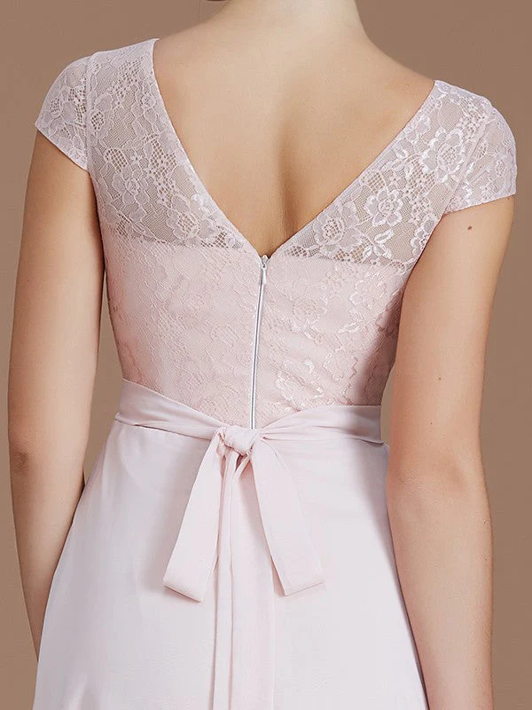 Modern Bateau Sleeveless Lace Chiffon Bridesmaid Dresses - Image 2