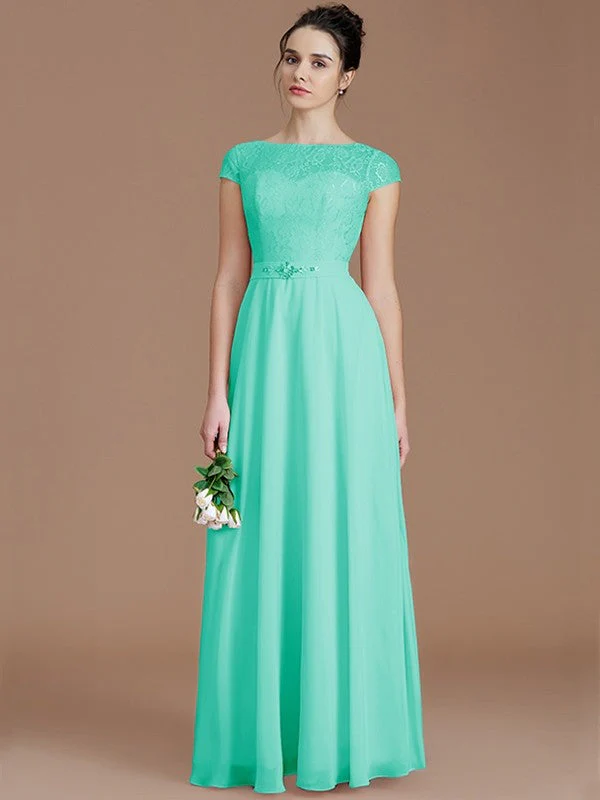 Modern Bateau Sleeveless Lace Chiffon Bridesmaid Dresses - Image 20