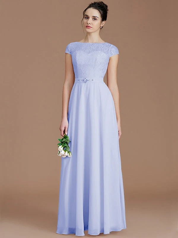 Modern Bateau Sleeveless Lace Chiffon Bridesmaid Dresses - Image 22