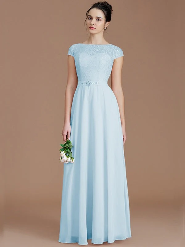 Modern Bateau Sleeveless Lace Chiffon Bridesmaid Dresses - Image 23