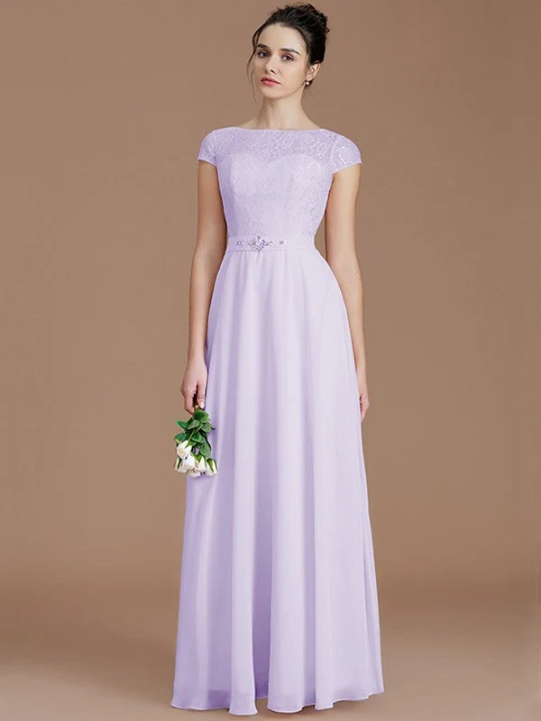 Modern Bateau Sleeveless Lace Chiffon Bridesmaid Dresses - Image 24